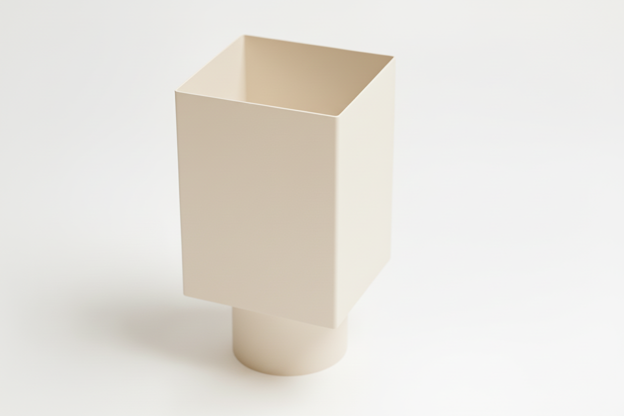 Aluminium HWA Verloop met Schuifmof Vierkant 100 mm naar Rond 80 mm Crème RAL-9001