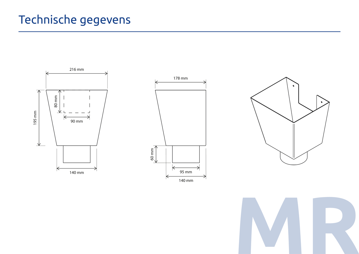 Aluminium Vergaarbak Vierkant 200x250 Ø100mm Kleur n.t.b.