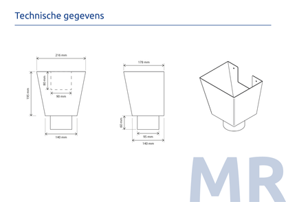 Aluminium Vergaarbak Vierkant 200x250 Ø100mm Kleur n.t.b.
